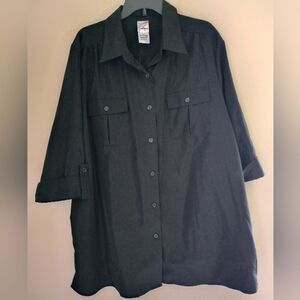 Roamans Black Button Up Shirt With Adjustable Sleeve Length Size 1X